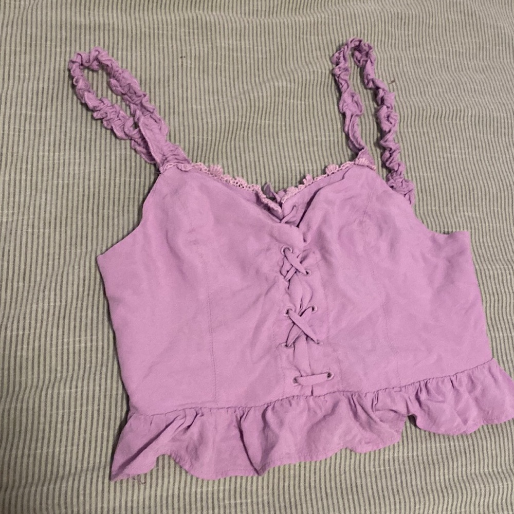 Urban outfitters purple ruffled lace up crop top